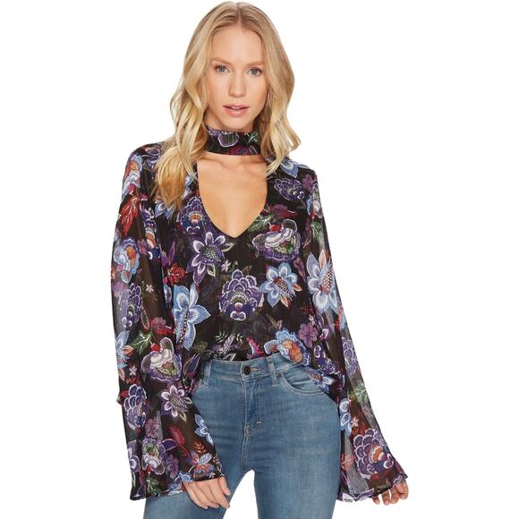 Show Me Your Mumu NWT Olsen City Nights Glimmer Floral V-neck Bell Sleeve Blouse - Picture 1 of 10